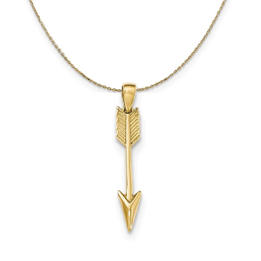 14k Yellow Gold Vertical Arrow (29mm) Necklace - 18 Inch